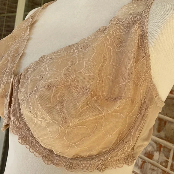 Delimara Tan Sheer Lace Underwire Front Hook plus Size Bra - Picture 4 of 8